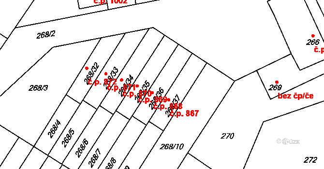 Sadská 868 na parcele st. 268/36 v KÚ Sadská, Katastrální mapa