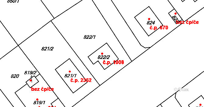 Roztoky 1008 na parcele st. 822/2 v KÚ Roztoky u Prahy, Katastrální mapa