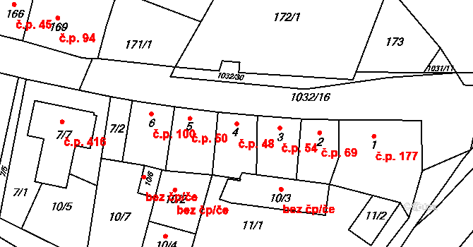 Tetčice 48 na parcele st. 4 v KÚ Tetčice, Katastrální mapa