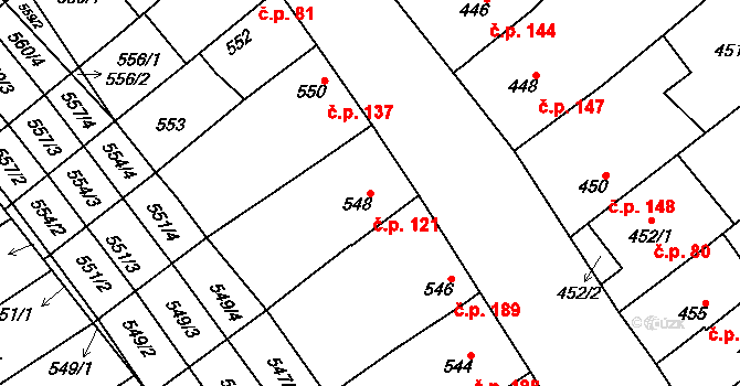 Zarazice 121, Veselí nad Moravou na parcele st. 548 v KÚ Zarazice, Katastrální mapa