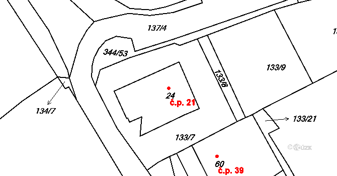 Hubenov 21 na parcele st. 24 v KÚ Hubenov, Katastrální mapa