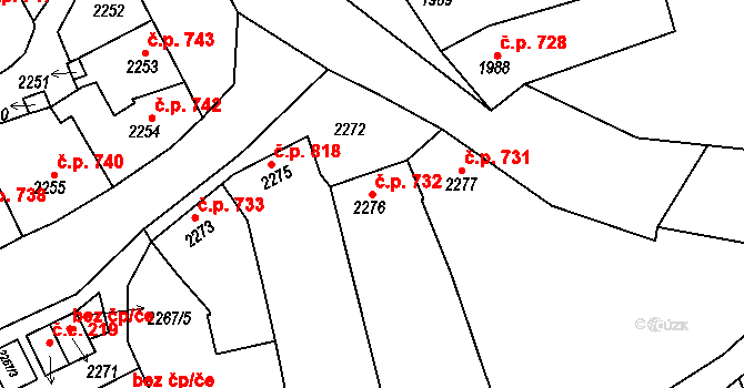 Slavíkovice 732, Rousínov na parcele st. 2276 v KÚ Rousínov u Vyškova, Katastrální mapa