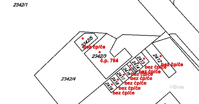 Libušín 794 na parcele st. 2342/3 v KÚ Libušín, Katastrální mapa
