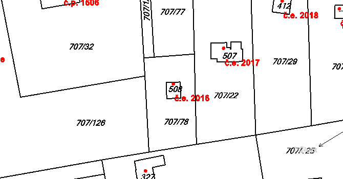 Skuheř 2016, Kamenice na parcele st. 508 v KÚ Těptín, Katastrální mapa