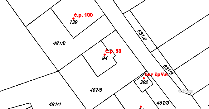 Stradonice 93, Nižbor na parcele st. 94 v KÚ Stradonice u Nižboru, Katastrální mapa