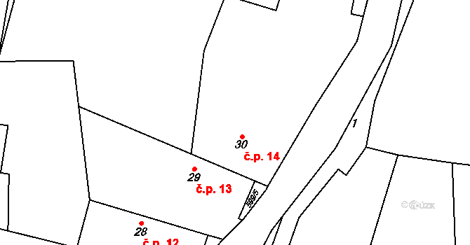 Lážovice 14 na parcele st. 30 v KÚ Lážovice, Katastrální mapa