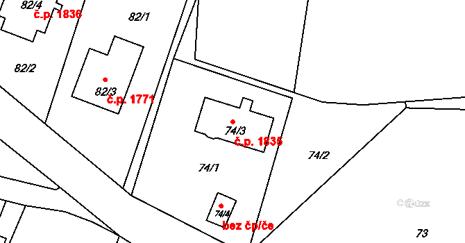 Děčín IV-Podmokly 1835, Děčín na parcele st. 74/3 v KÚ Podmokly, Katastrální mapa
