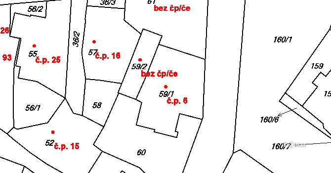 Těchlovice 6 na parcele st. 59/1 v KÚ Těchlovice u Hradce Králové, Katastrální mapa