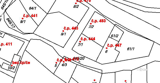 Chvalčov 444 na parcele st. 7/1 v KÚ Chvalčova Lhota, Katastrální mapa
