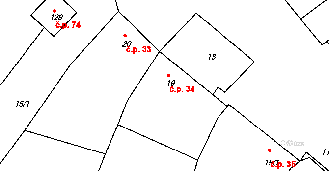 Vrbka 34 na parcele st. 19 v KÚ Vrbka u Sulimova, Katastrální mapa