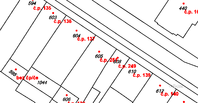 Křelov 251, Křelov-Břuchotín na parcele st. 605 v KÚ Křelov, Katastrální mapa