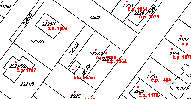 Roudnice nad Labem 1265 na parcele st. 2227/1 v KÚ Roudnice nad Labem, Katastrální mapa