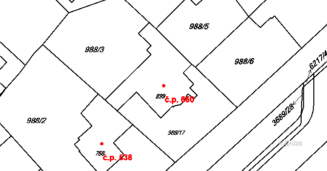 Rožnov pod Radhoštěm 650 na parcele st. 899 v KÚ Rožnov pod Radhoštěm, Katastrální mapa