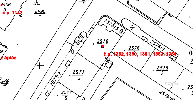 Poděbrady III 1350,1351,1352,1353,, Poděbrady na parcele st. 2576/4 v KÚ Poděbrady, Katastrální mapa