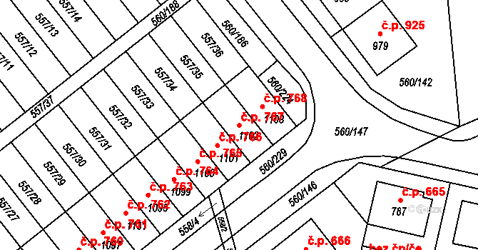 Podklášteří 767, Třebíč na parcele st. 1102 v KÚ Podklášteří, Katastrální mapa