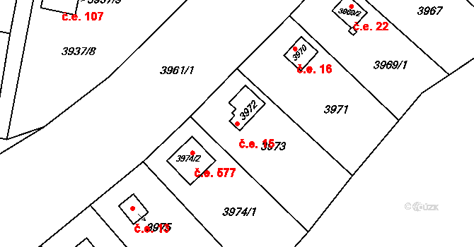 Líšeň 15, Brno na parcele st. 3972 v KÚ Líšeň, Katastrální mapa