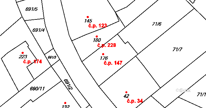 Šošůvka 147 na parcele st. 176 v KÚ Šošůvka, Katastrální mapa