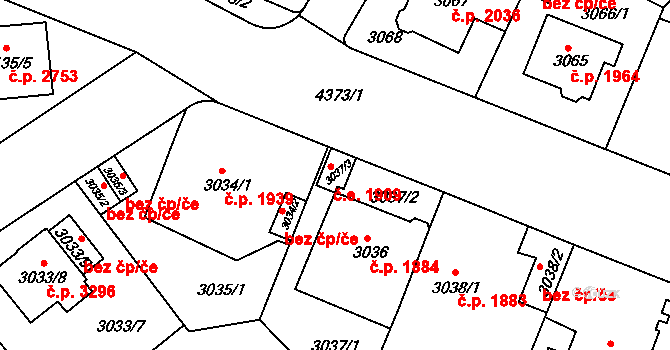 Teplice 1909 na parcele st. 3037/3 v KÚ Teplice, Katastrální mapa