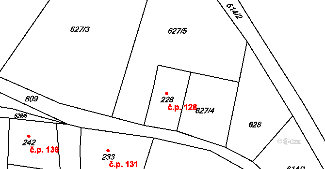 Horní Poustevna 128, Dolní Poustevna na parcele st. 228 v KÚ Horní Poustevna, Katastrální mapa