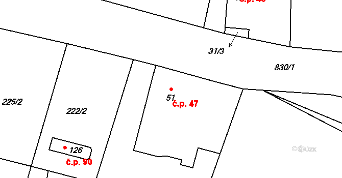 Dolní Lhota 47, Stráž nad Nežárkou na parcele st. 51 v KÚ Dolní Lhota u Stráže nad Nežárkou, Katastrální mapa