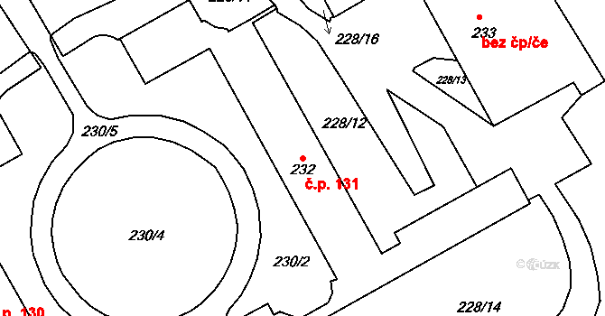 Vinoř 131, Praha na parcele st. 232 v KÚ Vinoř, Katastrální mapa