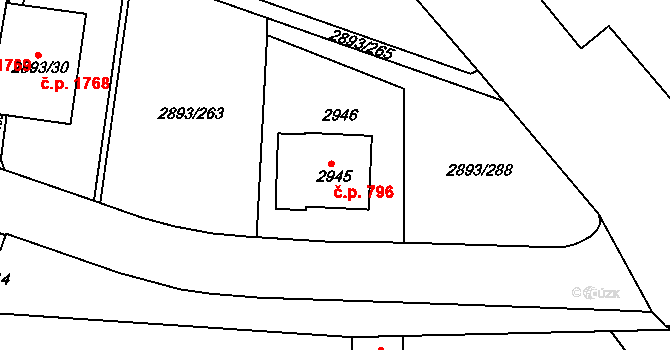 Krč 796, Praha na parcele st. 2945 v KÚ Krč, Katastrální mapa