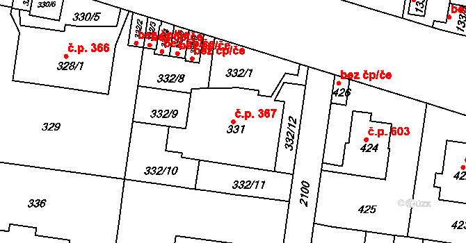 Košíře 367, Praha na parcele st. 331 v KÚ Košíře, Katastrální mapa