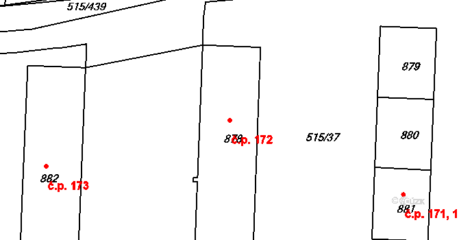 Příbram VII 172, Příbram na parcele st. 878 v KÚ Březové Hory, Katastrální mapa