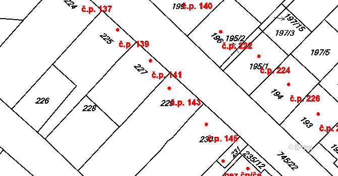 Jevišovka 143 na parcele st. 229 v KÚ Jevišovka, Katastrální mapa