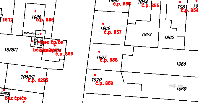 České Budějovice 6 858, České Budějovice na parcele st. 1967 v KÚ České Budějovice 6, Katastrální mapa