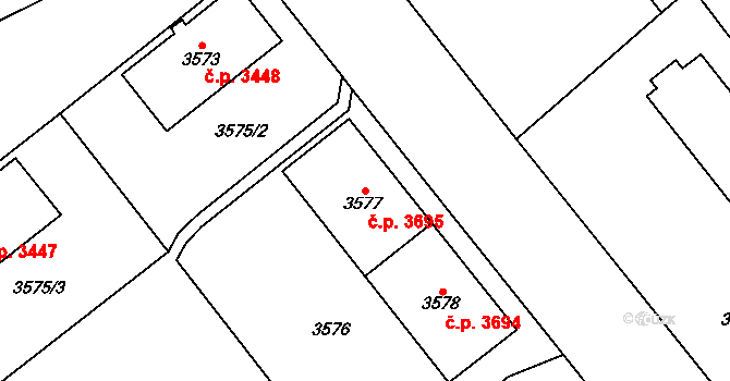 Chomutov 3695 na parcele st. 3577 v KÚ Chomutov I, Katastrální mapa