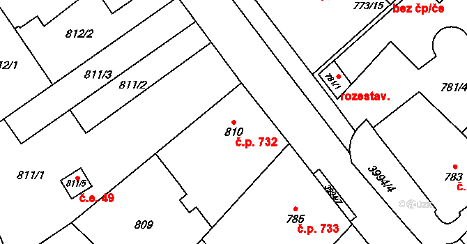Fryštát 732, Karviná na parcele st. 810 v KÚ Karviná-město, Katastrální mapa