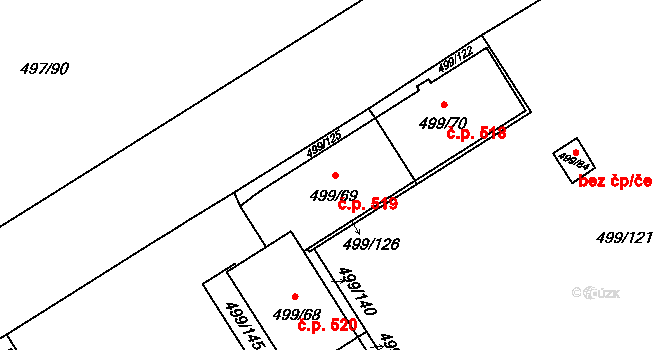 Ráj 519, Karviná na parcele st. 499/69 v KÚ Ráj, Katastrální mapa