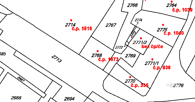 Vsetín 1673 na parcele st. 2768 v KÚ Vsetín, Katastrální mapa