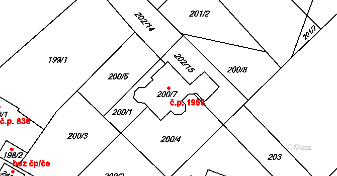 Bolevec 1968, Plzeň na parcele st. 200/7 v KÚ Bolevec, Katastrální mapa