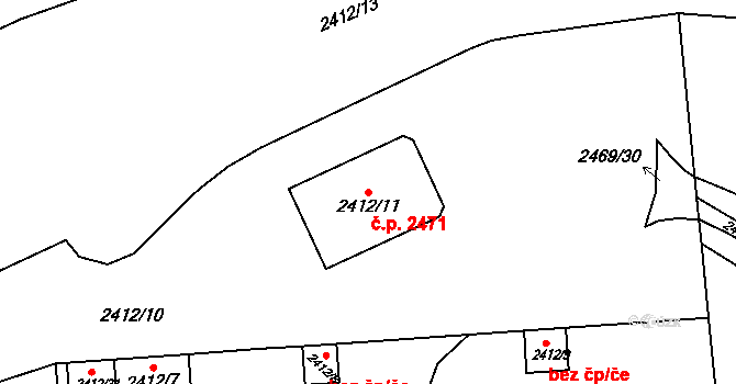 Východní Předměstí 2471, Plzeň na parcele st. 2412/11 v KÚ Plzeň 4, Katastrální mapa
