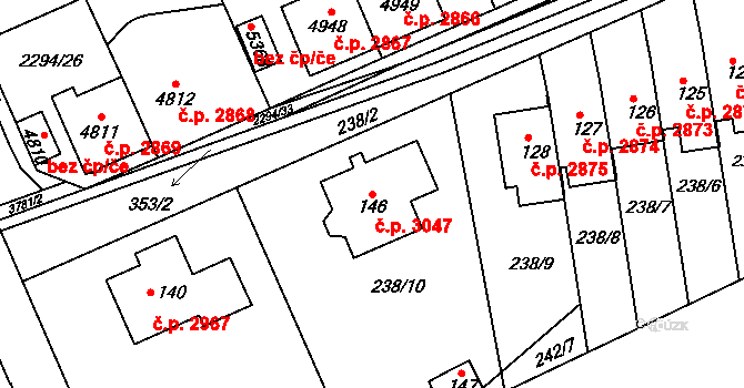 Dvůr Králové nad Labem 3047 na parcele st. 146 v KÚ Sylvárov, Katastrální mapa