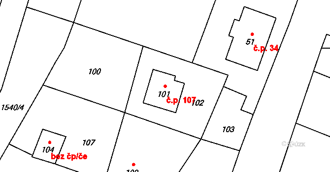 Moravský Kočov 107, Moravskoslezský Kočov na parcele st. 101 v KÚ Moravský Kočov, Katastrální mapa