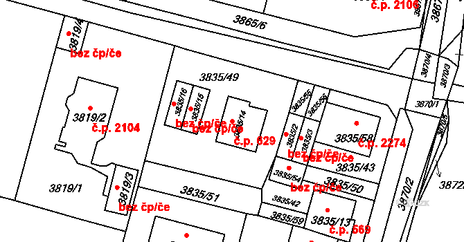 Předměstí 629, Litoměřice na parcele st. 3835/14 v KÚ Litoměřice, Katastrální mapa