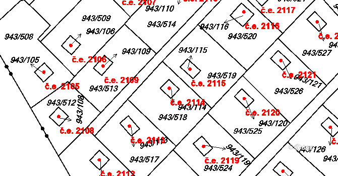 Velká Chuchle 2114, Praha na parcele st. 943/114 v KÚ Velká Chuchle, Katastrální mapa