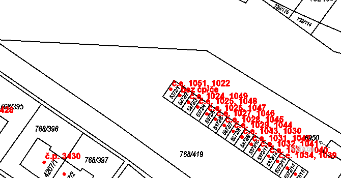 Zlín 1022,1051 na parcele st. 5372/1 v KÚ Zlín, Katastrální mapa