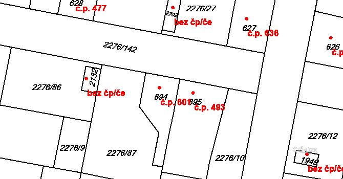 Vlašim 601 na parcele st. 694 v KÚ Vlašim, Katastrální mapa