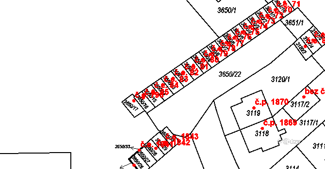 Znojmo 83 na parcele st. 3650/14 v KÚ Znojmo-město, Katastrální mapa