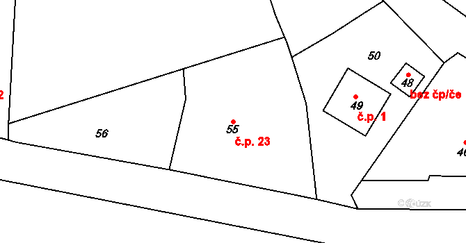 Střemchoví 23, Dolní Loučky na parcele st. 55 v KÚ Střemchoví, Katastrální mapa