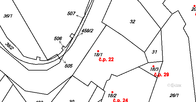 Divišov 22, Bystřice nad Pernštejnem na parcele st. 18/1 v KÚ Divišov, Katastrální mapa