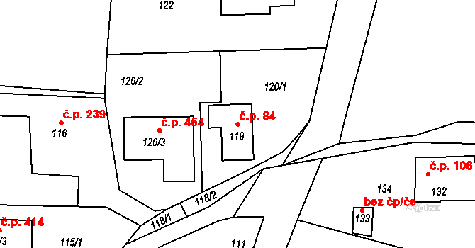 Hvozdná 84 na parcele st. 119 v KÚ Hvozdná, Katastrální mapa