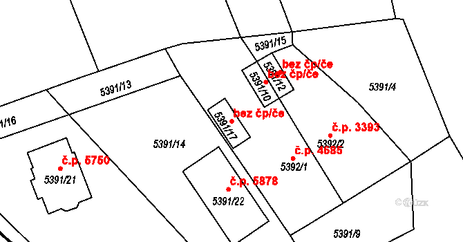 Chomutov 39099296 na parcele st. 5391/17 v KÚ Chomutov I, Katastrální mapa