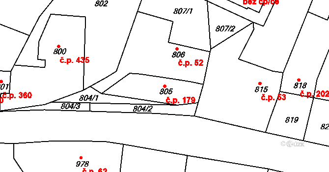 Želechovice nad Dřevnicí 179 na parcele st. 805 v KÚ Želechovice nad Dřevnicí, Katastrální mapa