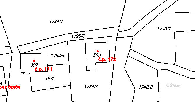 Guty 172, Třinec na parcele st. 503 v KÚ Guty, Katastrální mapa