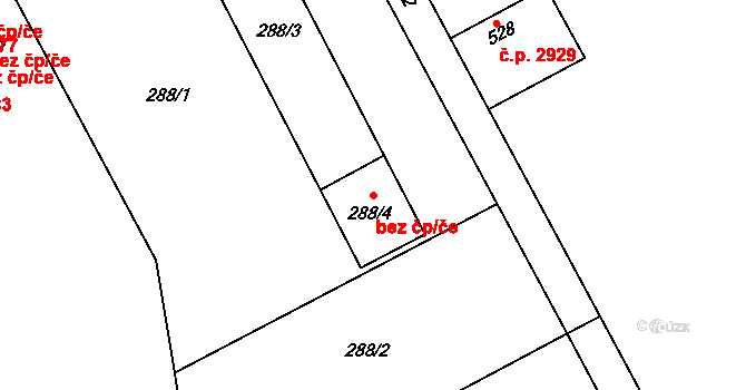 Znojmo 42796296 na parcele st. 288/4 v KÚ Znojmo-Louka, Katastrální mapa